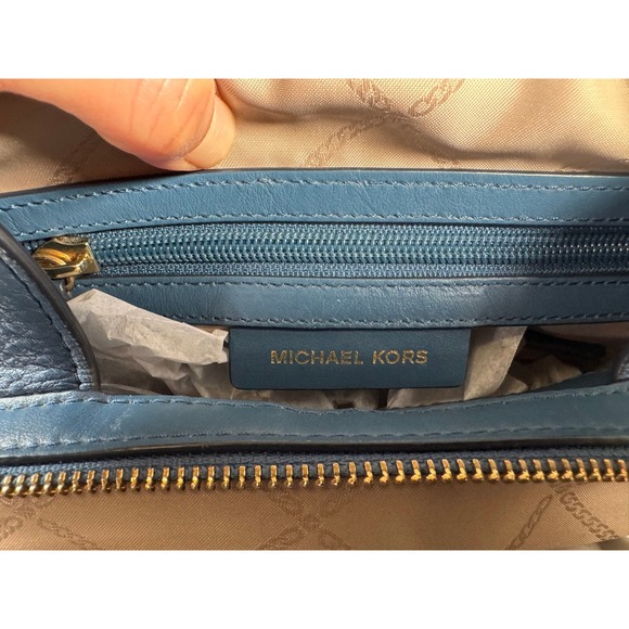 Michael Kors Blue Pebbled Leather Backpack Gold Hardware Medium Sz Picnic Travel - Picture 7 of 9